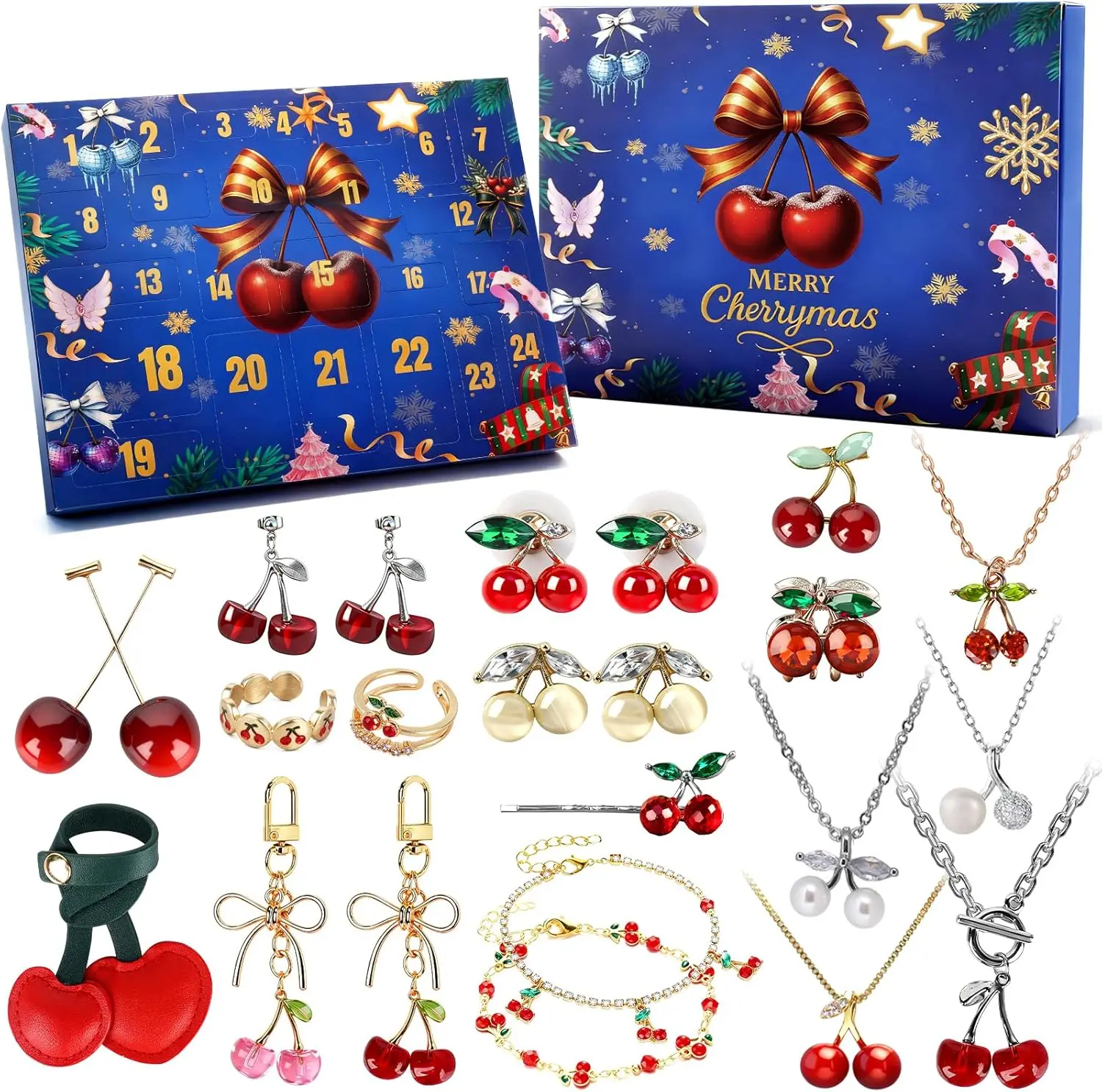 Halloween Fall Gift Cherry Jewelry Advent Calendar 2026 for Women – 24 Days Christmas Countdown Calendar, Cherry Bracelet, Necklace, Ring & Earrings Surprise Gift Set for Girls, Wife, Friends & Valentine's Gift