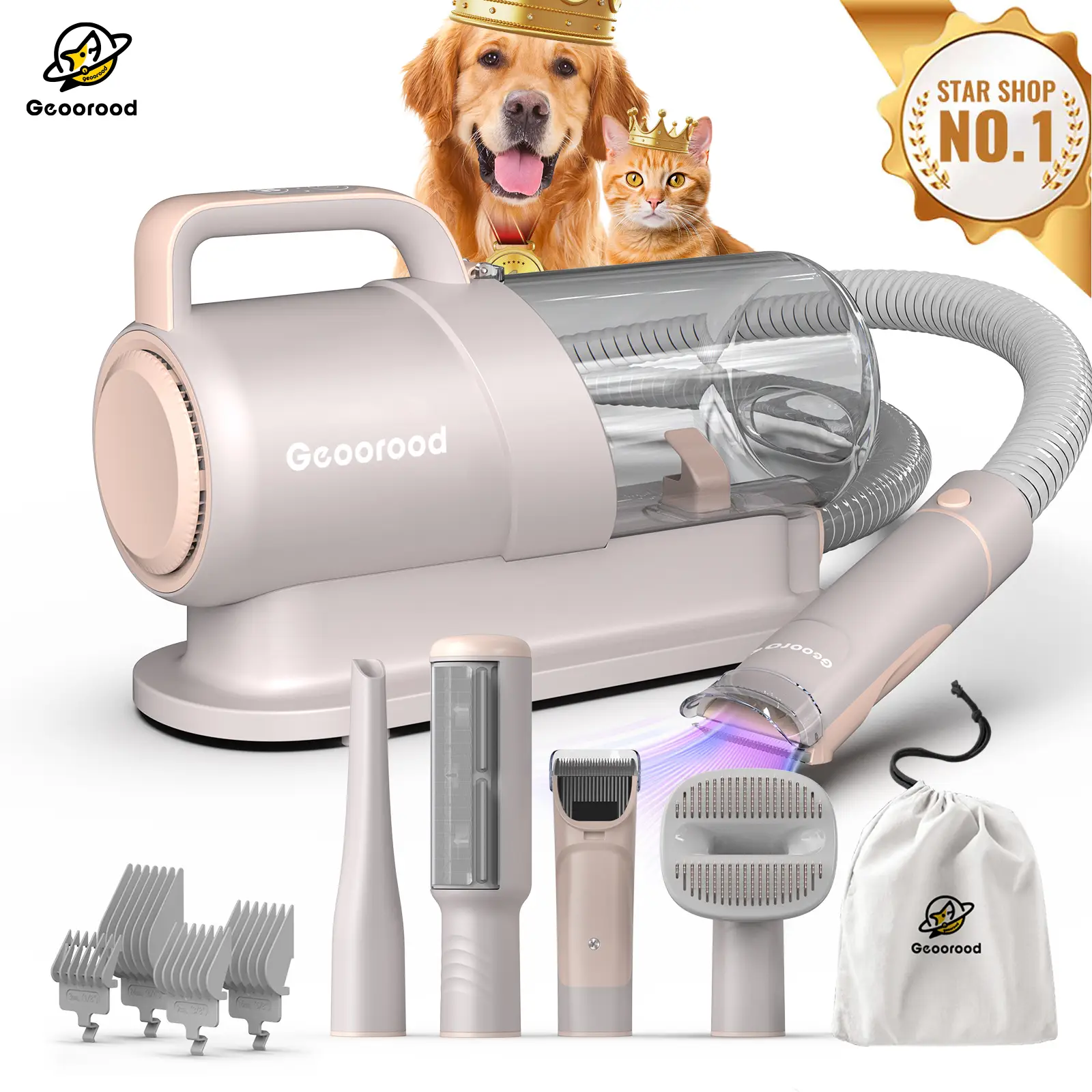 Today's Deals - Geoorood Dog Grooming Vacuum All-in-One Kit with 10KPa Suction, 2.2L Dust Tank, Adjustable Combs, Lightweight Design, Perfect for Gift