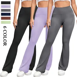 Flare Leggings for Women with Pockets 2pack High Waisted Crossover Flare Leggings Bootcut Yoga Pants Fabric Fit Womenswear Casual