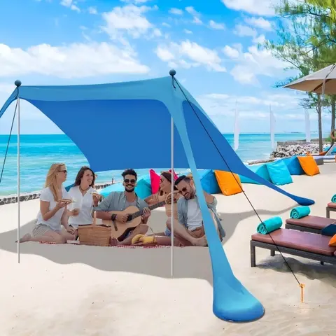 7x7 FT Lightweight Aluminum Frame Canopy Tent - Sturdy UPF50+ Sunshade Canopy, Windproof Design, 2 Aluminum Poles (Pole Support), Sandbags, Hardware Accessories, Fast Cool Shade Setup, Travel Carry Bag for Camping, Backyard Fun (Blue)