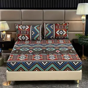 Bohemian Style Bedding Set, 3-Piece Soft Breathable Sheet and Pillowcases, Ideal for Bedroom and Guest Room