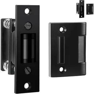 2 Pack Commercial Heavy Duty Door Roller Catch, Drive in Ball Catch with Strike Plate Solid Zinc Adjustable Silent Door Latch, Spring Tension Roller, Black