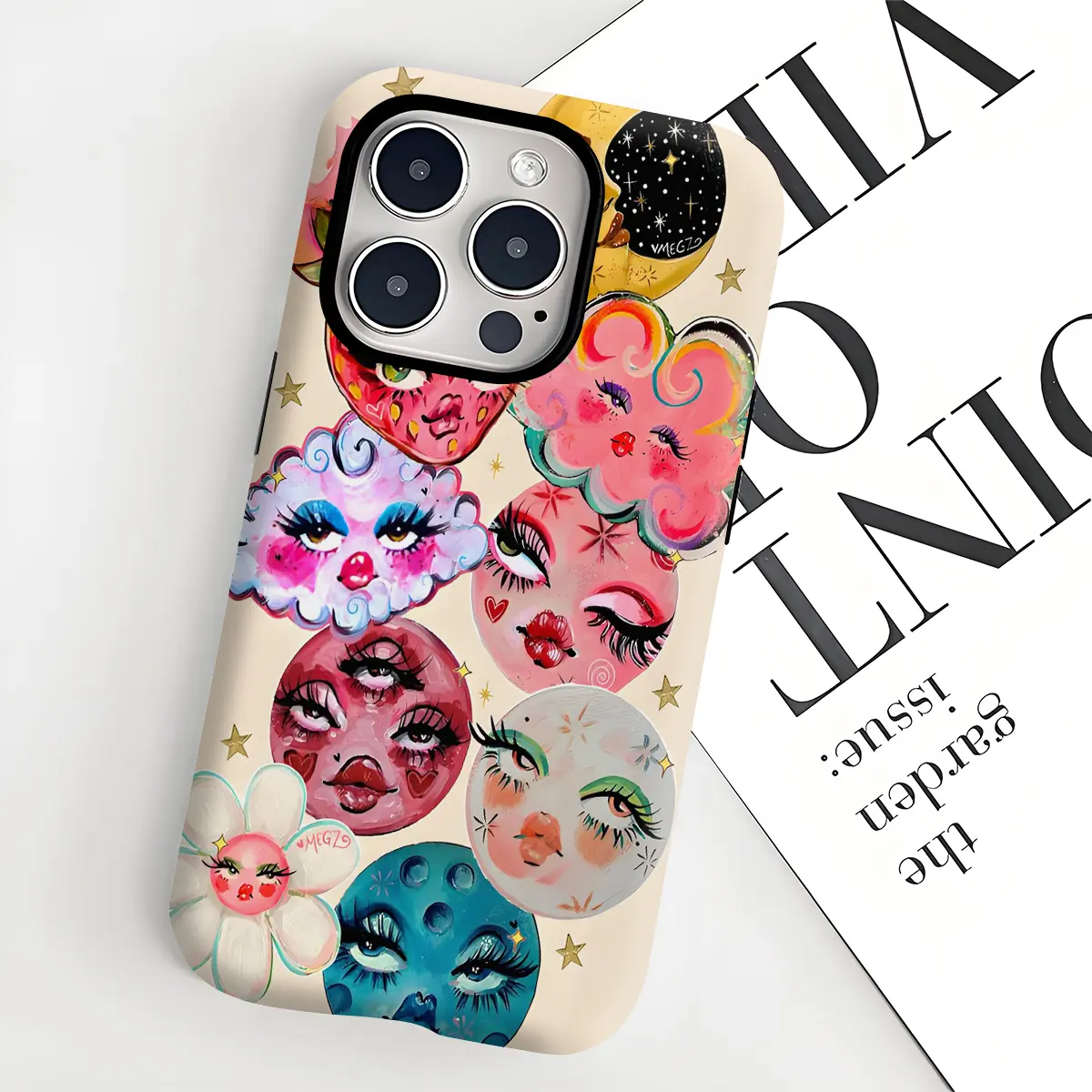 Whimsical Celestial Phone Case , Vibrant Moon & Floral Face Designs for Ultimate Style , Trendy Protective Cover for iPhone 7 8 X XR XS 11 12 13 14 15 16 17 Pro Max Plus Air ,Perfect Gift, Smartphone, Digital, Local, Card