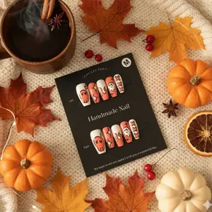 Cozy Fall Press-On Nail Set Handmade Pumpkin & Ghost-Inspired Autumn Nails for Seasonal Beauty