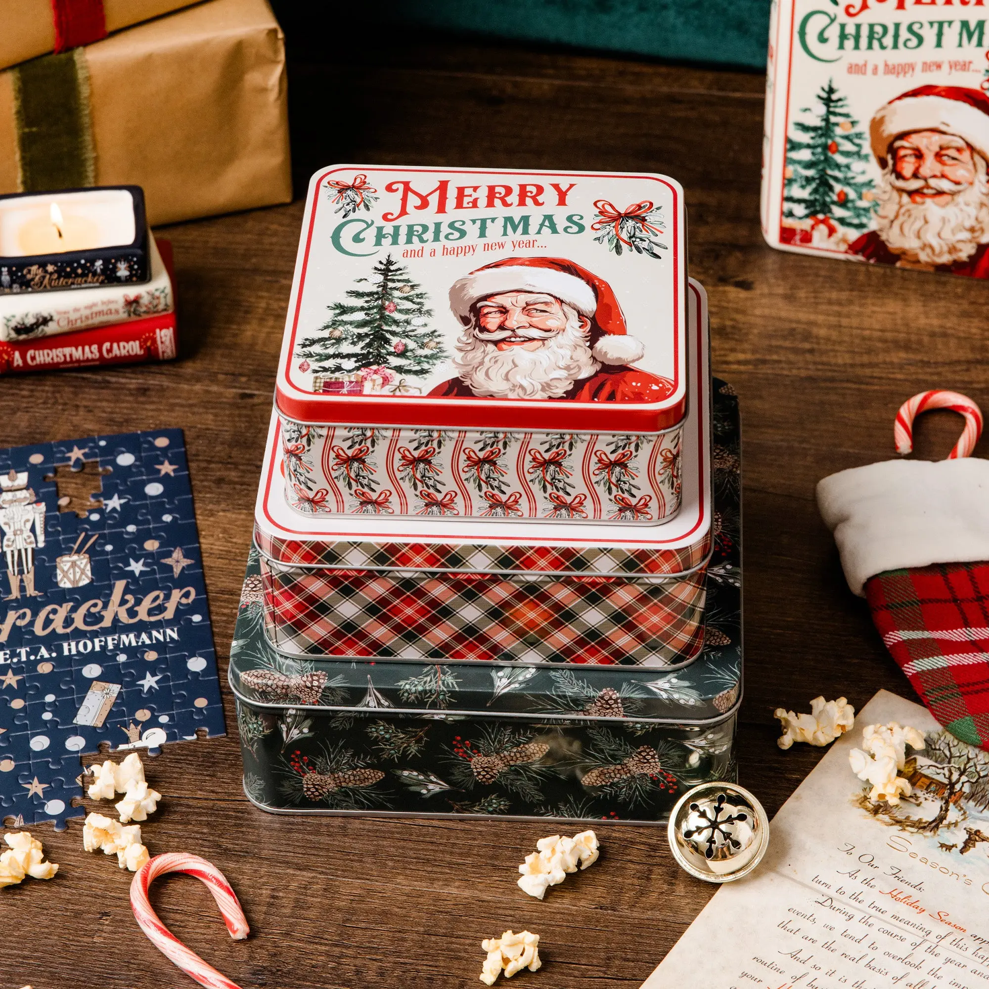 Cookie Tin (Set of 3), Santa is Coming to Town