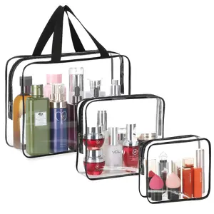 3-Piece Set Clear Waterproof Storage Bags, Portable Cosmetic Organizer with Reusable Zipper, Large Makeup Storage for Travel