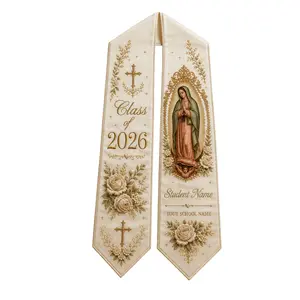 Custom Virgin of Guadalupe Grad Stole 2026 – Catholic Floral Sash, Personalized Religious Graduation Gift