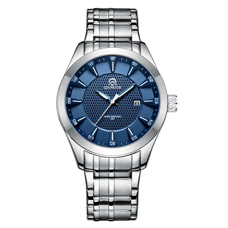 CAINUOS C1001 Men 44mm Large Dial Stainless Steel Watch, 3ATM Waterproof Luminous Calendar Quartz Wristwatch, Quiet Luxury Sport Business Dress Watch for Men Daily Office Outdoor