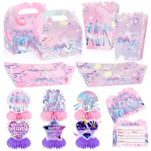Disco Dance Party Supplies - Pink Birthday Party Favor Boxes, Popcorn/Fries Holders, Honeycomb Decorations & Invitation Cards for Girls Dance Party