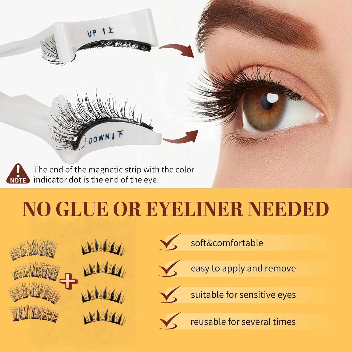 2pcs Reusable Magnetic Lash Cluster Kit for Adults - 100% Glue-Free, Gentle Hypoallergenic D Curl Artificial Fiber False Lashes, Lightweight Natural Wispy, Nature-Infused, Salon-Quality Applicator Included, Mixed Thickness