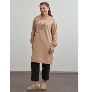 Modest Muslim Women's Embroidered Leaf Tunic - 50306 Mink