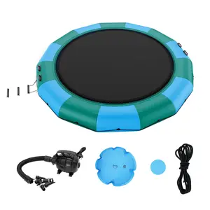 VEVOR Inflatable Water Bouncer, TikTokShopBlackFriday, 15ft Recreational Water Trampoline, Portable Bounce Swim Platform with 3-Step Ladder & Electric Air Pump, Kids Adults Floating Rebounder for Pool, Lake, Water Sports