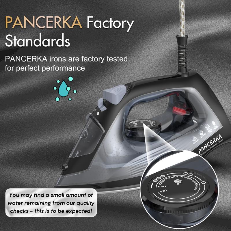 PANCERKA 1600W Steam iron, Adjustable Thermostat Control steam iron, non-stick soleplate, Overheat Safety Protection & Variable Steam Control, suitable for ironing clothes on all fabrics, Steamer for Clothes, Iron for Clothes, Travel Essentials