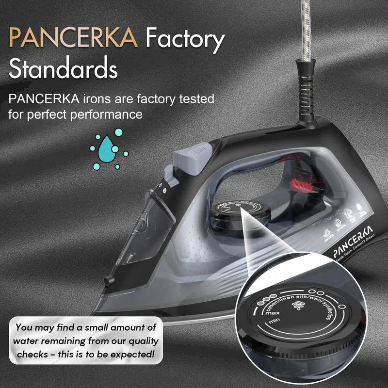 PANCERKA 1600W Steam iron, Adjustable Thermostat Control steam iron, non-stick soleplate, Overheat Safety Protection & Variable Steam Control, suitable for ironing clothes on all fabrics, Steamer for Clothes, Iron for Clothes, Travel Essentials
