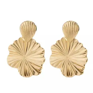 Liquid metal fold Lotus leaf shell  Gold plated earrings