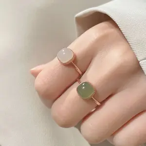 2026 New Trend Faux Hetian Jade "Little Sugar Cube" Ring for Women, White Jade Gemstone Band with Niche Designer Aesthetic, Minimalist Elegant Jewelry for Daily Wear & Gift Giving