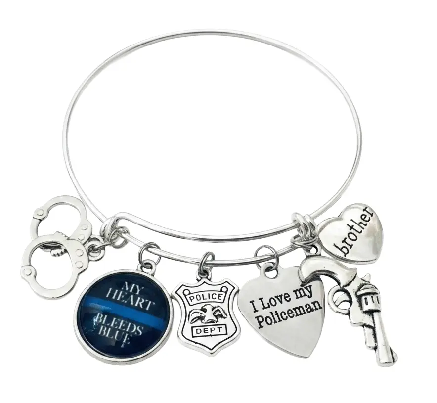 Police Brother Bracelet – I Love My Policeman Charm Bangle | Thin Blue Line Gift