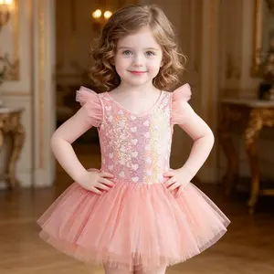 Kids Ballet Tutu Dress, Pink Sparkly Ballerina Party Dress with Sequin Top, Birthday Princess Costume for Girls