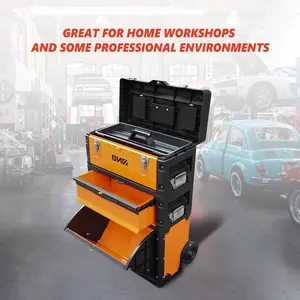 FathersDayGift New Package 3-Tier Stackable Separate Hand Case Tool Boxes Trolley Set, 633mm X 490mm X 230mm, Orange Rolling Tool Cabinet