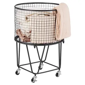 Summervibes VEVOR Laundry Cart, Rolling Round Grocery Utility Cart with 360 Swivel Wheels, 60 LBS Large Load Capacity, Heavy Duty Carbon Steel Shopping Basket for Laundry, Shopping, Camping, Grocery, Luggage