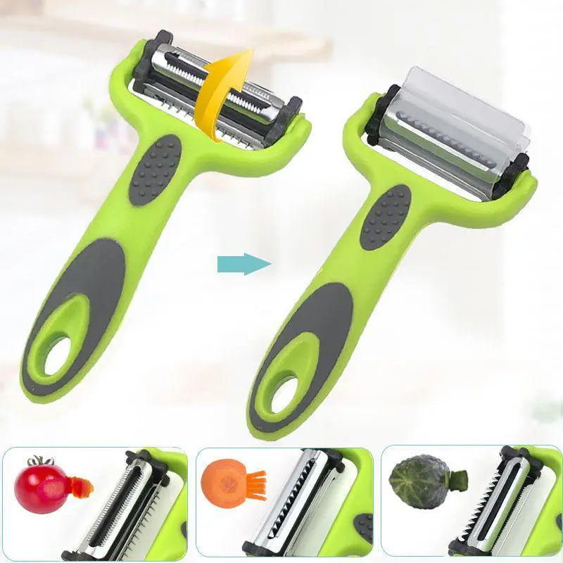 3-In-1 Multifunctional Fruit & Vegetable Peeler Grater Shredder, Fruit Vegetable Slicer, Ultimate Kitchen Tool with Paring Knife, Essential Kitchen Accessories, Vegetable Fruit Cutter, Kitchen Gadgets