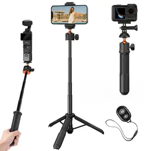 【K&F CONCEPT】All-in-One Extendable Selfie Stick Tripod for Smartphones, GoPro & DJI Cameras. 60cm/24" Foldable Handle with Ball Head for Vlogging, Travel, Live Streams.  GoPro Hero 13/12/11/10/9/8/7/Max, DJI Osmo Action 5/4/3, Pocket 3.