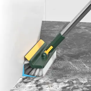 Floor Scrub Brush with Long Handle, 3 in 1 Scrape and Stiff Bristle Scrubber Brush, Deck Brush for Cleaning Shower Bathroom, Kitchen, Bath (Green)