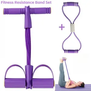 Pedal Resistance Band with Handle, 8-Tube Foot Pedal Resistance Device and Figure 8 Resistance Band,Multifunctional Pull Rope with Reinforced Pedals for Stable Home Workouts