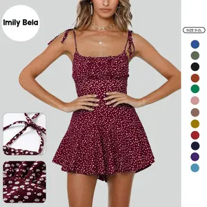 Imily Bela Women's Floral Wide Leg Rompers Spaghetti Strap Tie Ruffle Short Jumpsuits