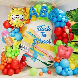 165pcs Back to School Balloon Garland Arch Kit, Rainbow Balloons with Apple Pencil Sun Balloon for Back to School Decor Graduation First Day of School Party Supplies.