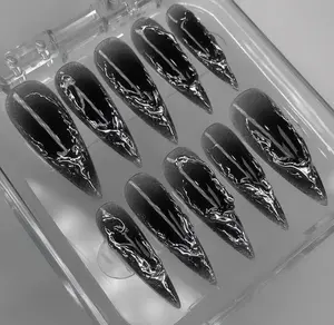 Luxury Chrome Press On Nails, Handmade Gothic-Inspired Nail Art, Y2k Nails, Trendy Chrome on Fake Nails, Goth press on nails, Gothic nails