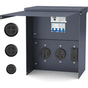 Temporary Power Outlet Panel Weatherproof, Thicker Prewired RV Electrical Panel with UL Listed 20, 30, 50 Amp Receptacle Outlet Box Installed for Hookup Camper Travel Trailer Motorhome