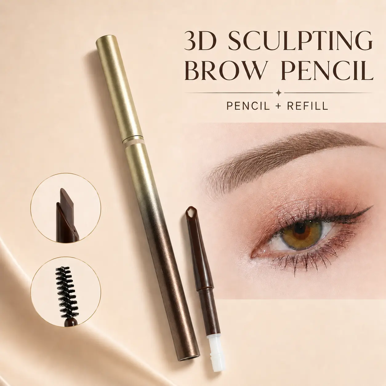 YECULOR Waterproof Eyebrow Pencil with Refill, Dual-Ended 3D Diamond Angled Tip Brow Pencil with Spoolie, Smudge-Proof Long-Lasting Hair-Like Strokes, 02 Mocha Brown & 03 Light Coffee Brown，# natural hair-like brow，# eyebrow s
