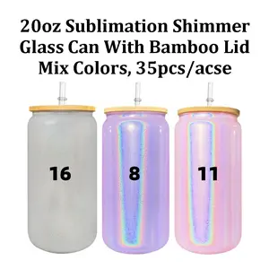 35pcs 20oz Sublimation Shimmer Glass Cans with Plastic Lids USA Warehouse Sublimation Glass Tumblers for Sublimation and UV DTF Wraps
