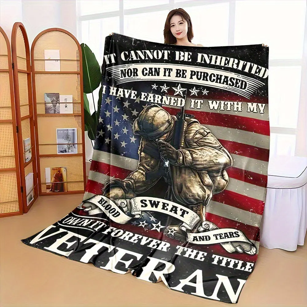 Patriotic Veteran Cooling Blanket for Couch Bed, Lightweight Plush All Season Nap Blanket, Portable Travel Camping Car Office Throw Blanket, Durable Wrinkle Resistant Printed Blanket, Ideal Daily Use & Gift for Veterans & Supporters