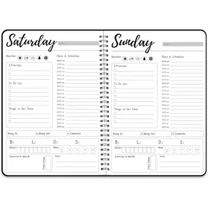 Work Planner - Daily & Weekly Spiral Planner with Hourly Schedules, To Do List, Tasks, Expense , Undated 7 Days Planner Start Anytime, Self-Care Calendar for Organizing Meals, Water Take-in, Mood, Exercise & , Flexible PVC  Cover, 10 x 7.3 inches