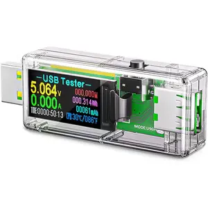 USB 3.0 Tester,  IPS Color Display Digital Multimeter Voltmeter Current and  , DC 5.1A/30V/150W Power Meter Tester, Test Speed of Chargers, Cables, Capacity of Power Banks-Clear