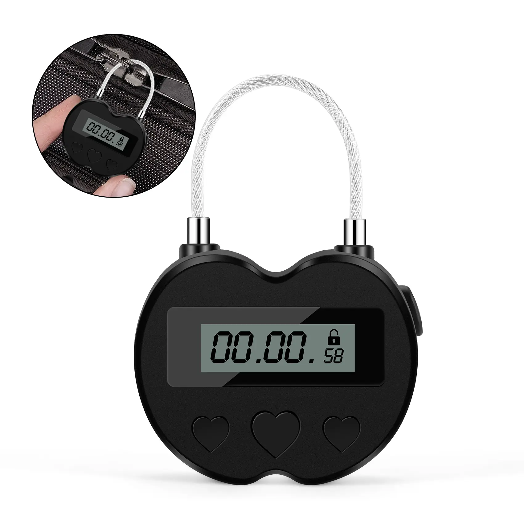 LCD Display Smart Time Lock Padlock for Automotive/Motorcycle Car Interior Fasteners - Waterproof, USB Rechargeable, Lightweight ABS Plastic, Resettable Multifunction Timer for Travel, Airport Use, Electronic Timer