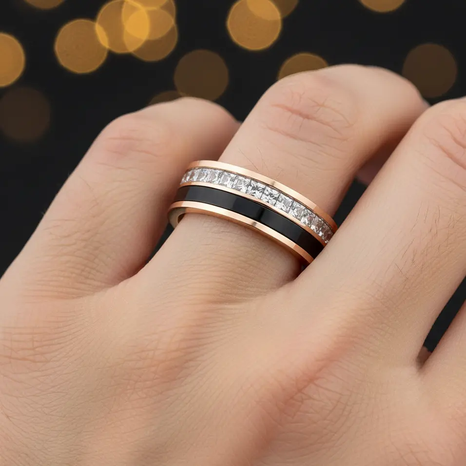 Man's Wedding Rings Titanium Wedding Band Anniversary Ring Engagement Ring CZ Wedding Ring Rose Gold Wedding Bands Rose Gold Titanium Ring