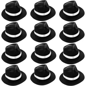 12 Pieces Gangster Hat Plastic Gentlemen Hats Gangster Costume Hats for Men Women 1920s Party