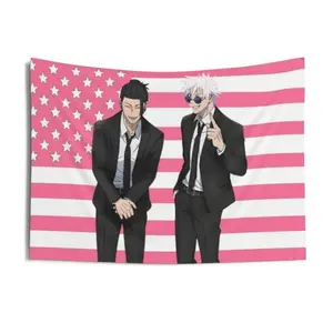 Tapestry Gojo and Geto Flag Tapestry, Anime Funny Room Merch, Backdrop Tapestry JJK Aesthetic Tapestry Art Prints Wall Painting Artworks Tapestries Modern Stripe Design House Decorative Cotton bedroom decor cool stuff for room