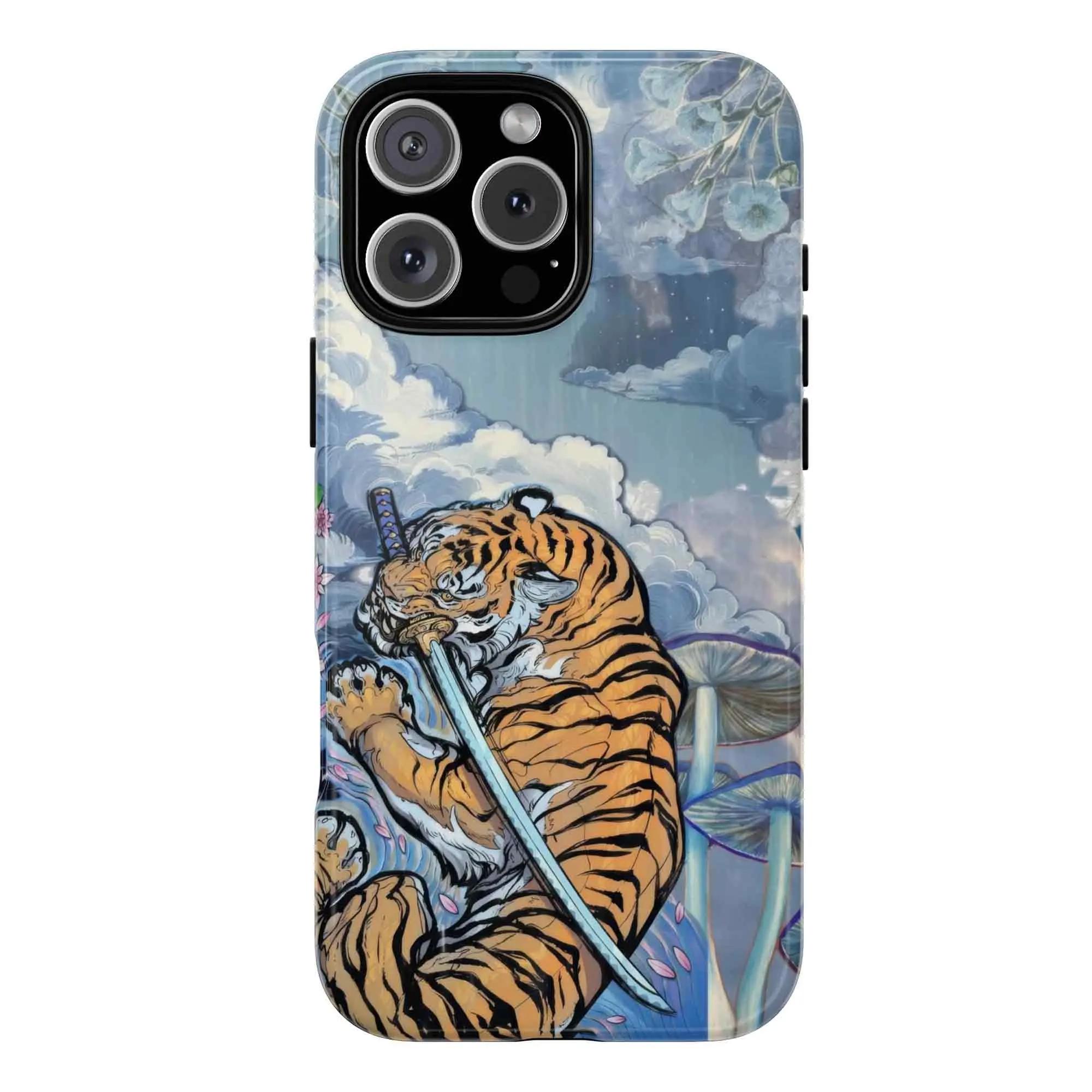 Vintage Chinese Tigers Phone Case for iPhone 17 16 15 14 13 12 11 – Cute Tiger Collage, Japanese Traditional Art Print & Big Cat Aesthetic Durable & Protective Cover Best Gift for Animal Lovers & Tiger Fans!