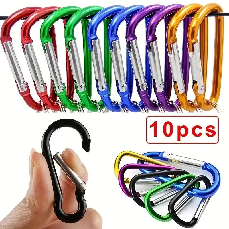 Random Color Carabiner, 10pcs Mini Carabiners Clip Keychain, Aluminum Alloy Spring Buckle for Backpacking, Camping, Hiking, Solocamping, Bikepacking,