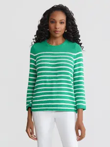 Striped Open Crew Neck Sweater
