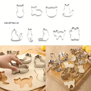 Stainless Steel Cat Theme Cookie Cutter Set, Animal Shaped Biscuit Molds, DIY Kitchen Tool, Multifunctional Bakery Accessory