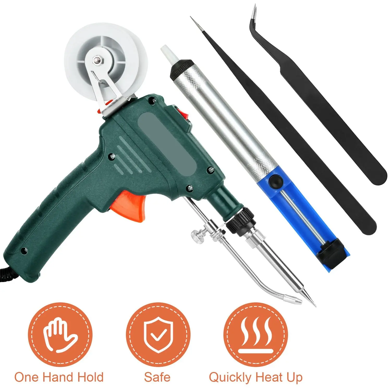 60W Hand-held Soldering Iron Gun, 5-in-1 Kit with Automatic Welding Tool, Bracket, and Desoldering Pump for Circuit-Board Repair
