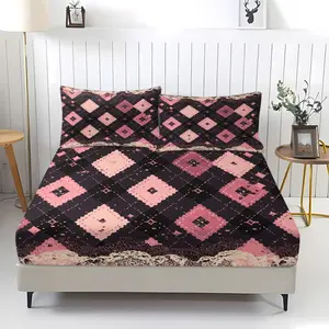 3-Piece Stylish Checkered Bed Set, Soft Comfortable Durable Design Includes 1 Fitted Sheet and 2 Pillowcases, Non-Slip Bedding for Kids and Teens, Bedroom Bedding Set