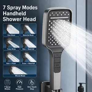 High Pressure Shower Head, Handheld Shower Head Large Panel Shower head with Push Button, Easy to Install Powerful Shower Head for Bathroom, Shower Head with 7 Spray Modes, Water Saving Body Sprayer, Power Wash Mode, for Shower, Clean Bathroom, Pets