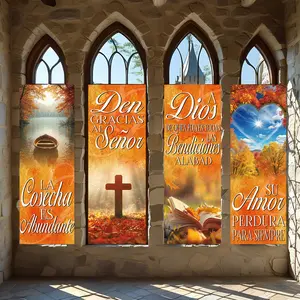 4 Pcs Religious Banners, Polyester Material Christian Vertical Hanging Banners with Autumn Religious Scripture Cross Pattern Suitable for Church Gathering Prayer Space Home Faith Corner Indoor Religious Decor for Thanksgiving Worship Daily Spiritual