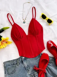 Women's Solid Color Simple Casual Fashion Halter Top, Perfect for Everyday Vacation, Sleeveless Summer Style